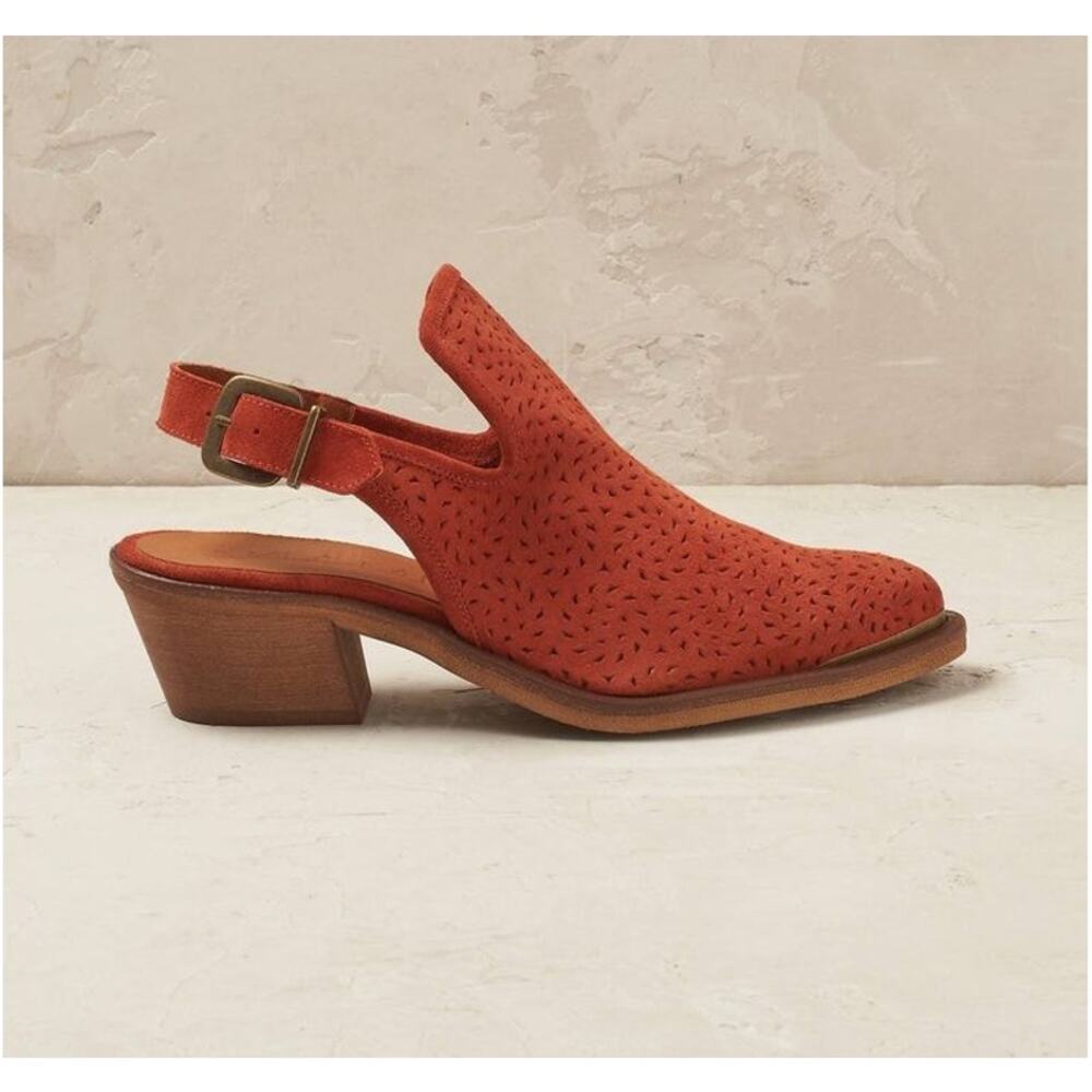 Women's Slingback Perforated Block Heel Mule - Rust